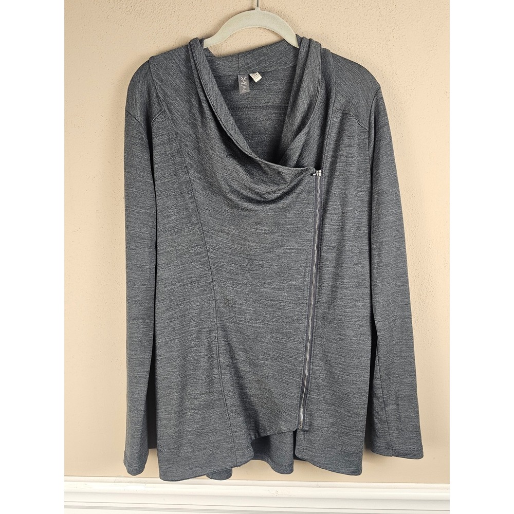 Ibex Womens Gray Asymetrical Full Zip Merino Wool Cowl‎ Neck Sweater Medium